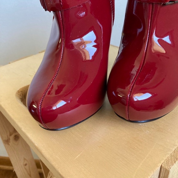 Andrea Red Patent Leather Ankle Booties Buckle Stilettos Heels Boots Shoes - Picture 14 of 15